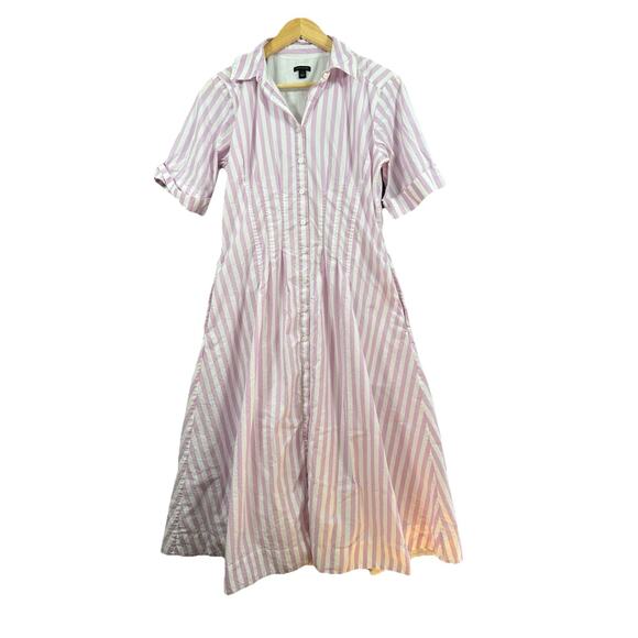 Ann Taylor Dresses & Skirts - Ann Taylor Dress Size 4 Purple Striped Collared‎ Midi Shirtdress Peasant